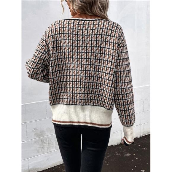 Plaid Pattern Drop Shoulder Cardigan - Picture 6 of 6